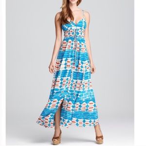 Anthropologie Blue and Orange Maxi Dress